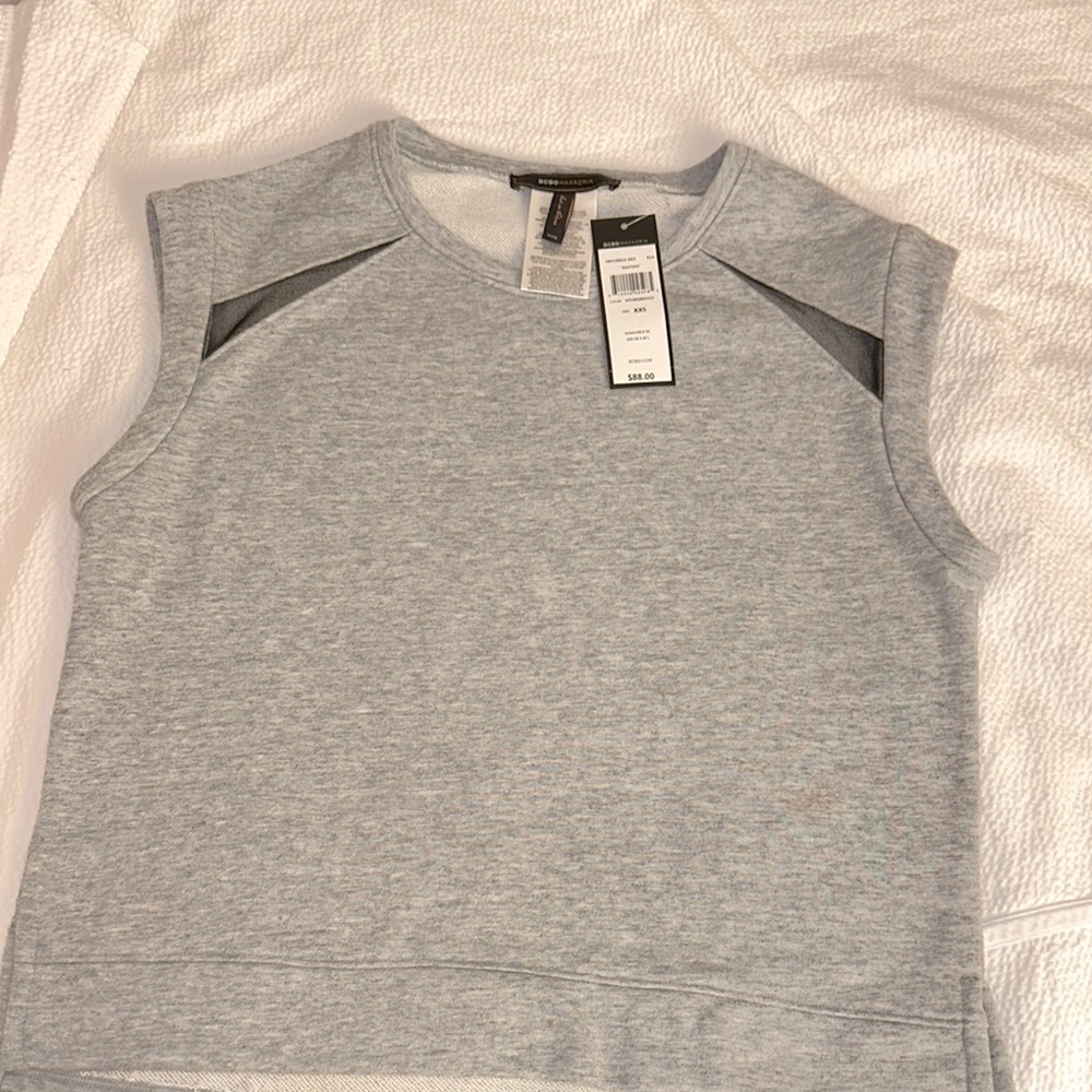 BCBG MAX AZARIA- "bastian" heather grey sleeveless sweatshirt top